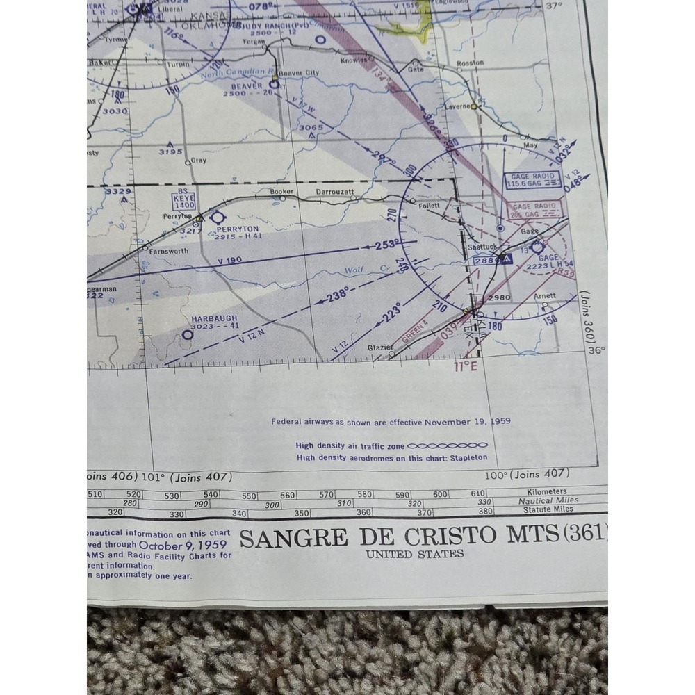 Vintage World Aeronautical Chart Sangre De Cristo Mts (361) October 9, 1959‎